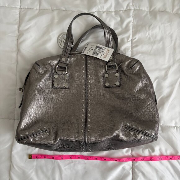 Michael Kors Leather Astor Studded Satchel Gunmetal Large Handbag - Picture 9 of 11